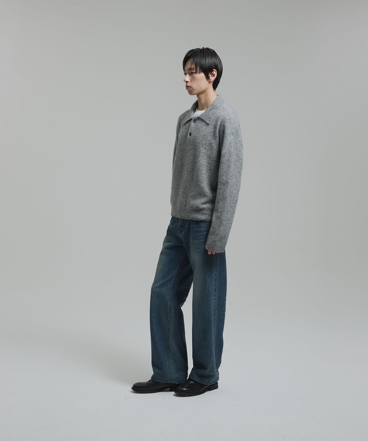 넌블랭크(NONBLANK) 모헤어 크롭 칼라 니트_MELANGE GREY