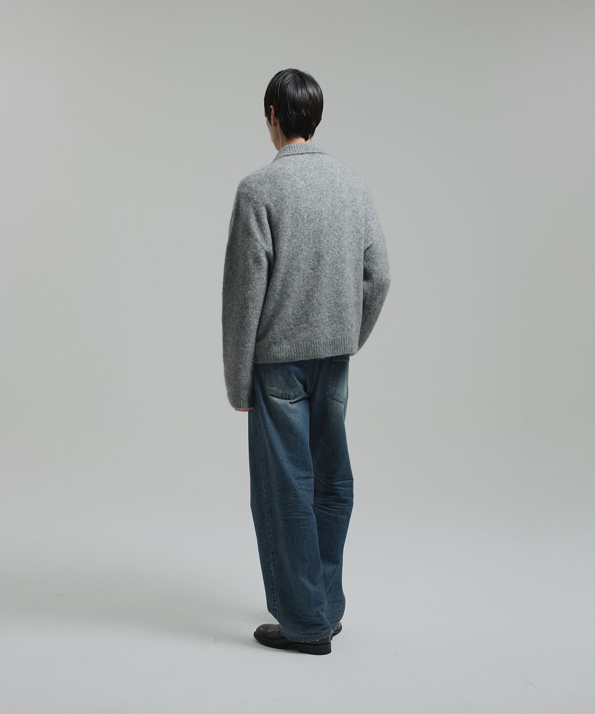 넌블랭크(NONBLANK) 모헤어 크롭 칼라 니트_MELANGE GREY