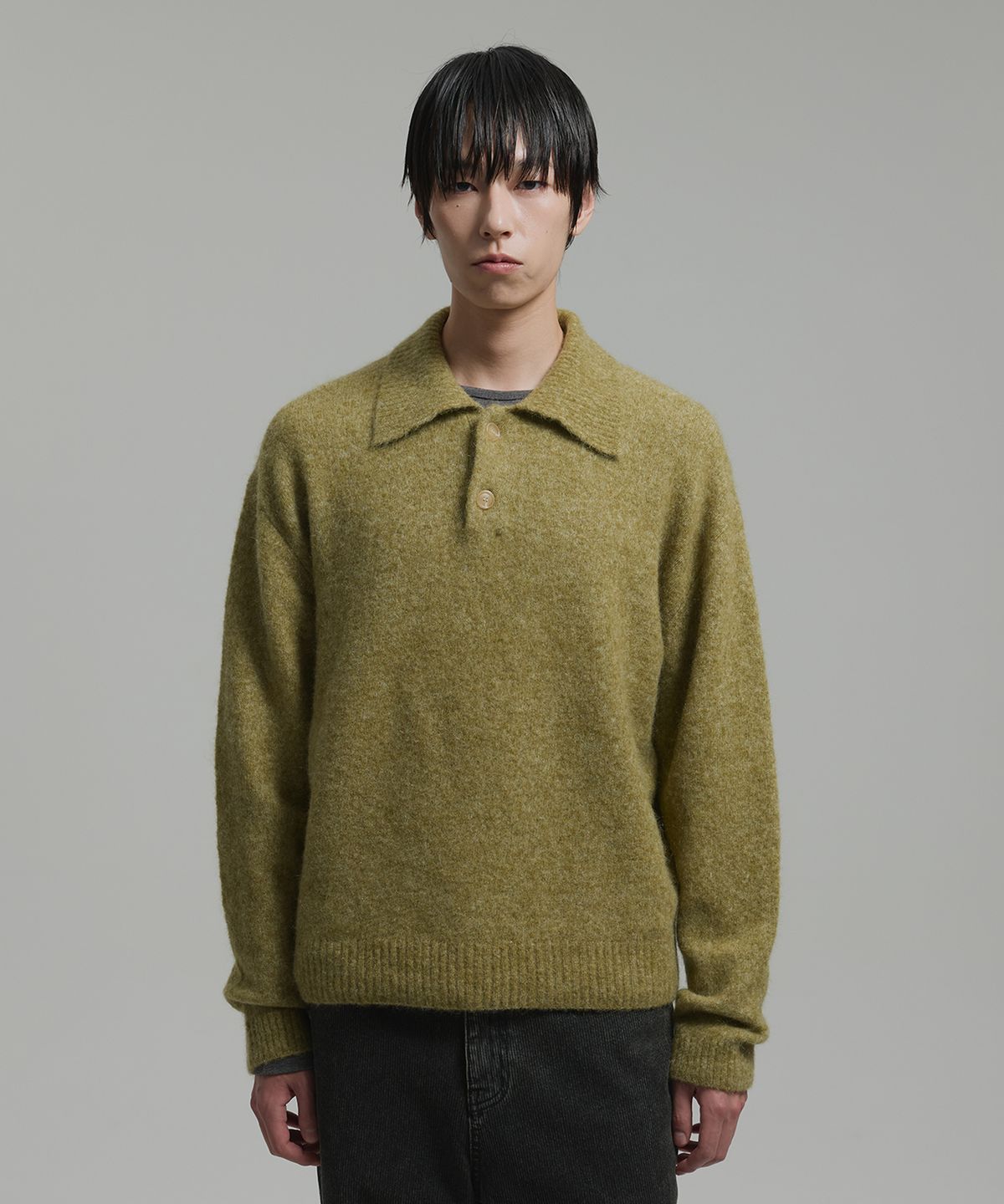 넌블랭크(NONBLANK) 모헤어 크롭 칼라 니트_KHAKI
