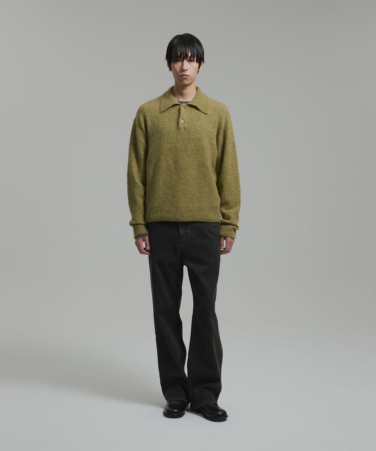 넌블랭크(NONBLANK) 모헤어 크롭 칼라 니트_KHAKI