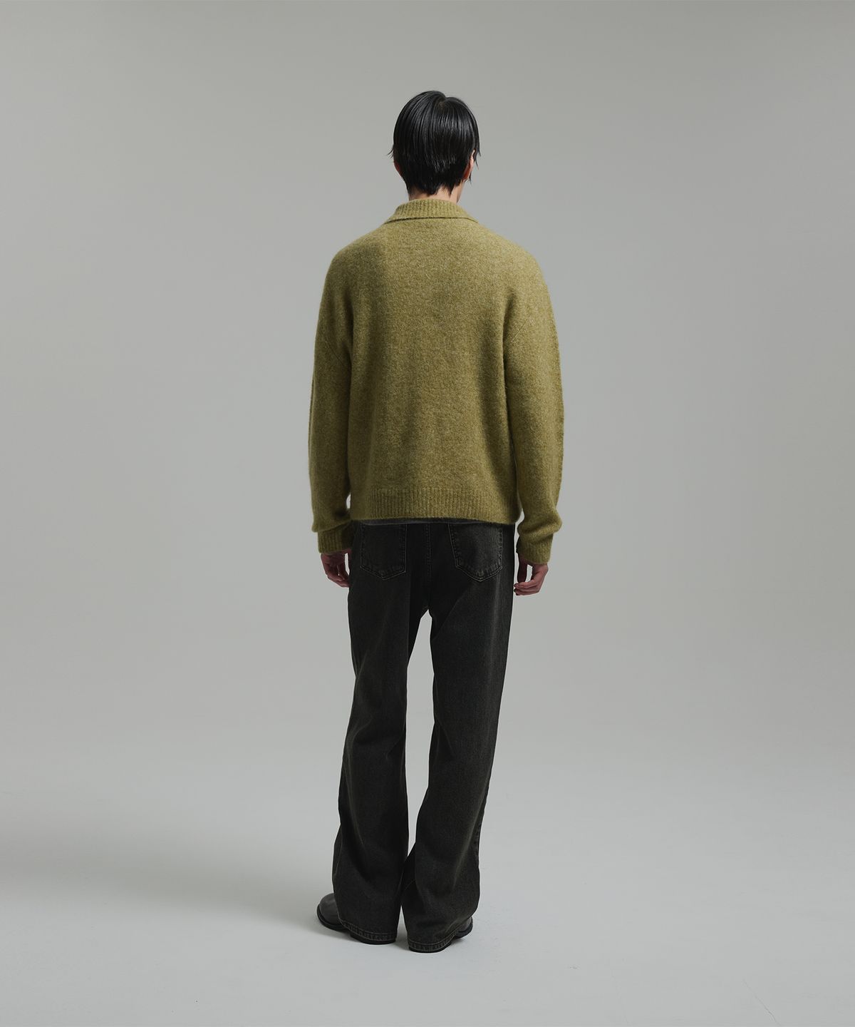넌블랭크(NONBLANK) 모헤어 크롭 칼라 니트_KHAKI