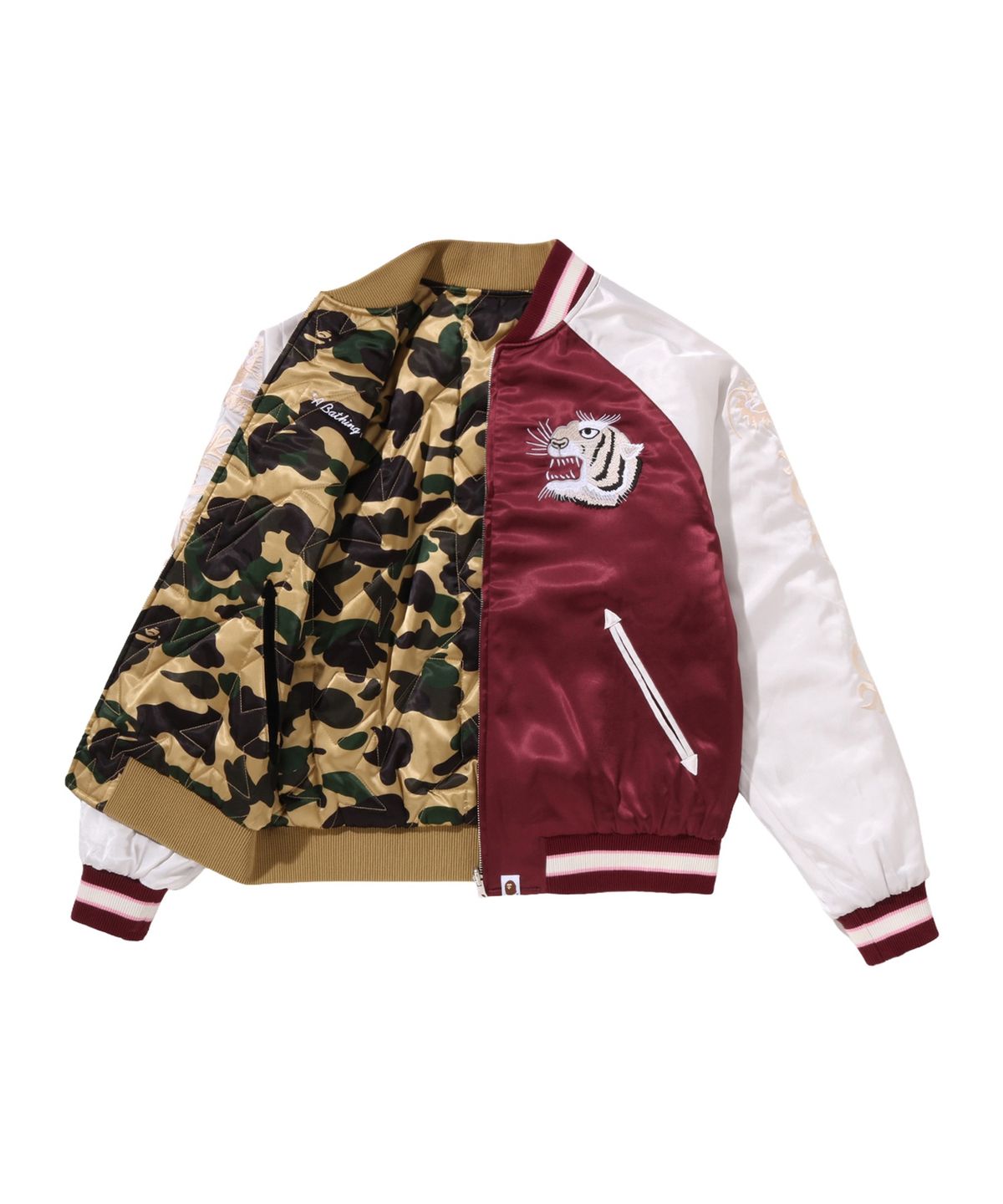 베이프(BAPE) 퍼스트 카모 리버시블 스타 퀼티드 수베니어 자켓(M) BURGUNDY