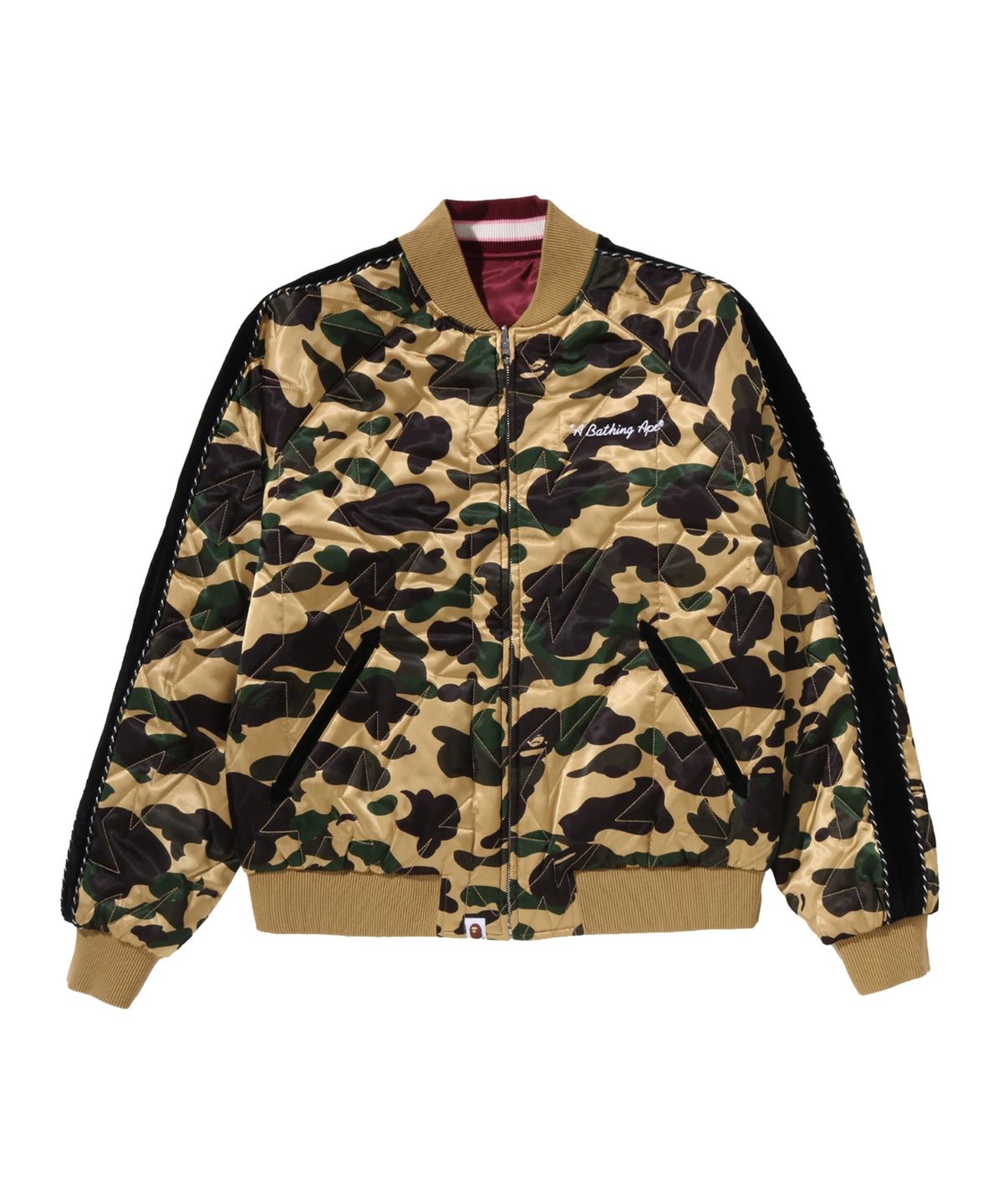 베이프(BAPE) 퍼스트 카모 리버시블 스타 퀼티드 수베니어 자켓(M) BURGUNDY