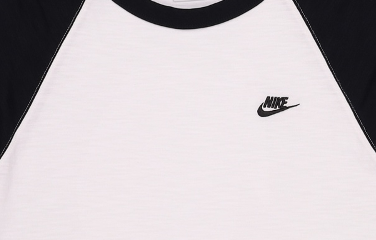 나이키(NIKE) 스포츠웨어 클럽 3/4 슬리브 래글런 탑 M - 블랙:화이트:블랙 / IF0756-010 M