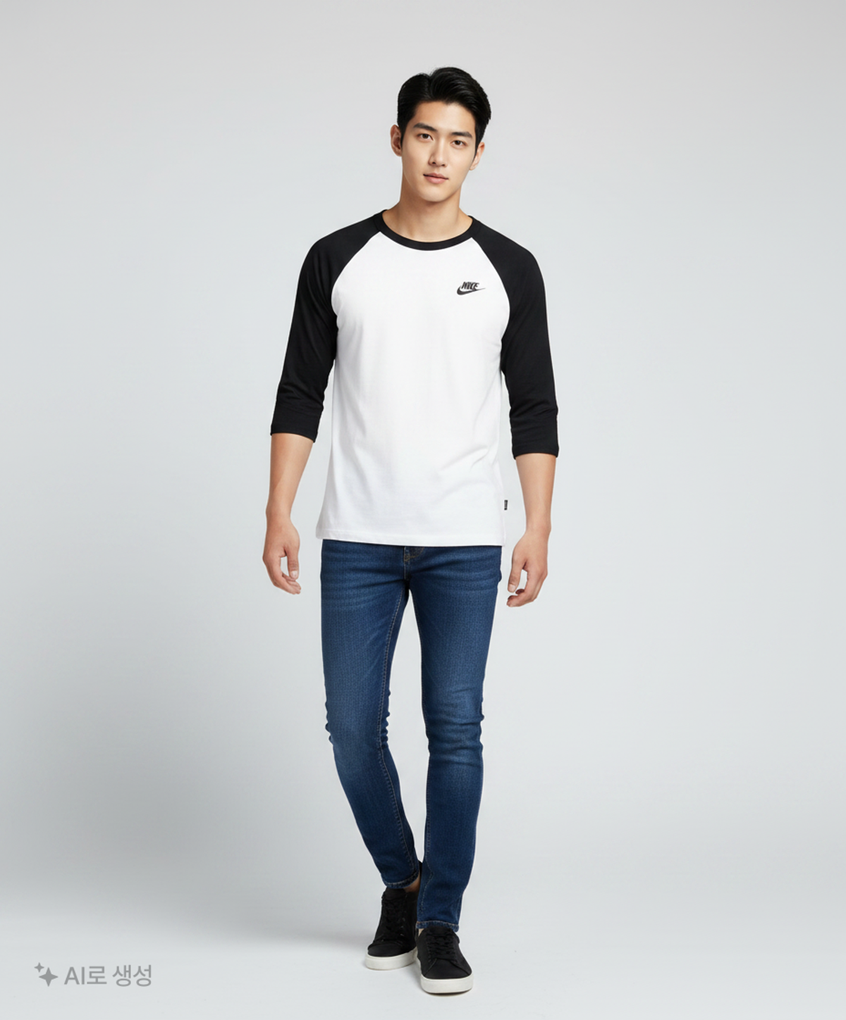 나이키(NIKE) 스포츠웨어 클럽 3/4 슬리브 래글런 탑 M - 블랙:화이트:블랙 / IF0756-010 M