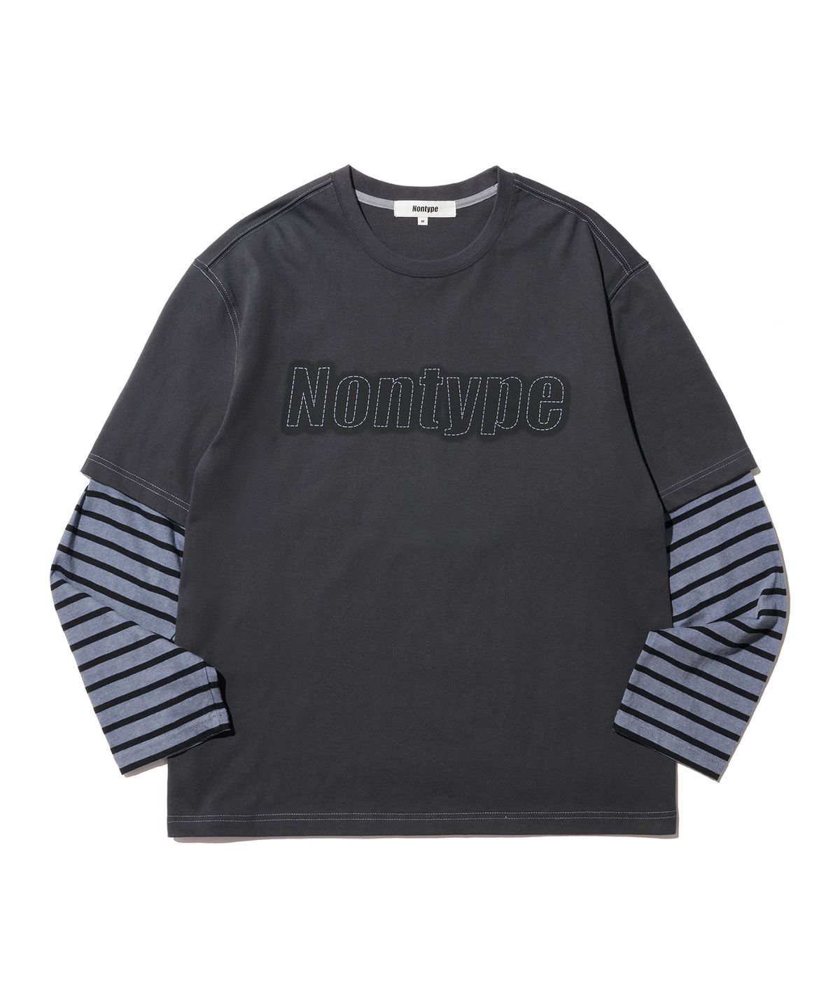 논타입(NONTYPE) STRIPE LAYERED LONG SLEEVE (CHARCOAL)