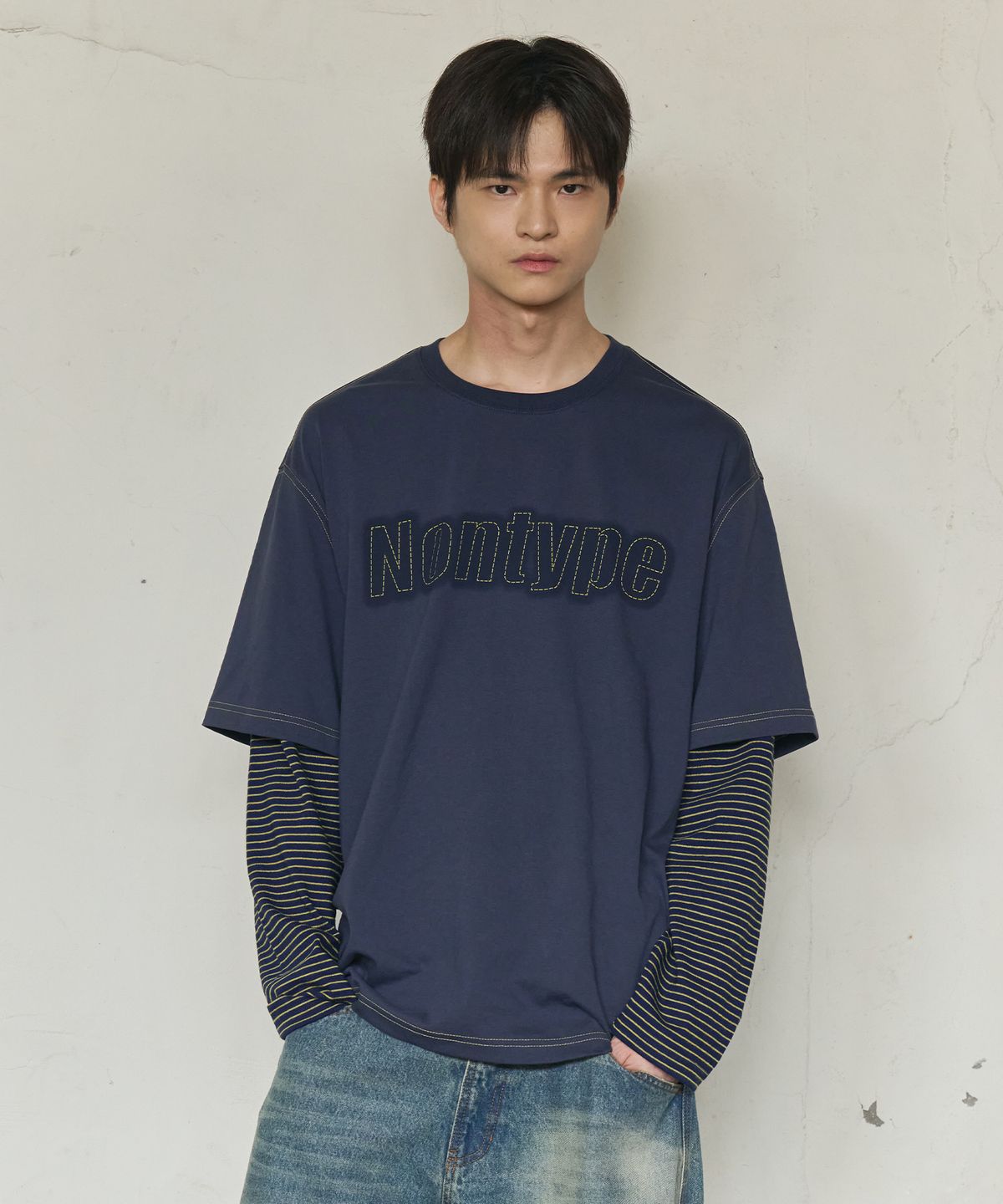 논타입(NONTYPE) STRIPE LAYERED LONG SLEEVE (NAVY)