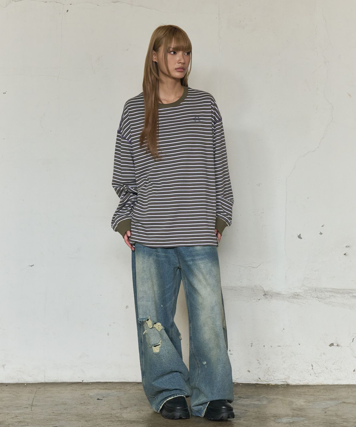 논타입(NONTYPE) MULTI STRIPE LONG SLEEVE (KHAKI)