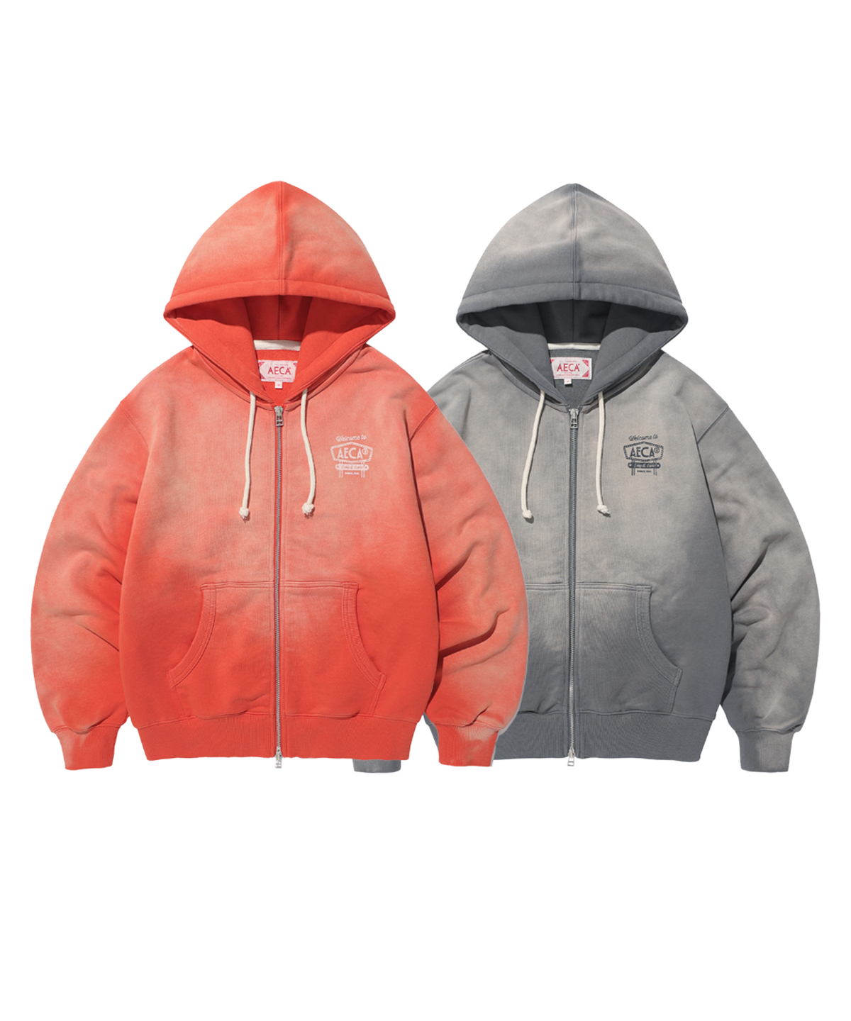 에이카화이트(AECA) AECA CONTRAST ZIP-UP WASHED HOODIE (2color)