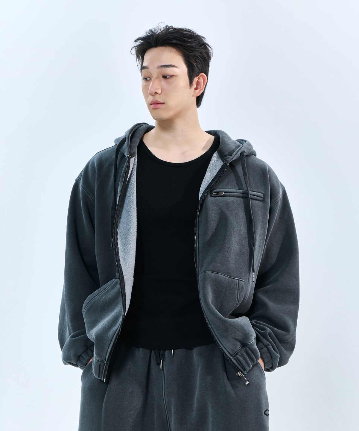 나인제트(NINEZ) 가먼트다잉 스웻 후드 집업