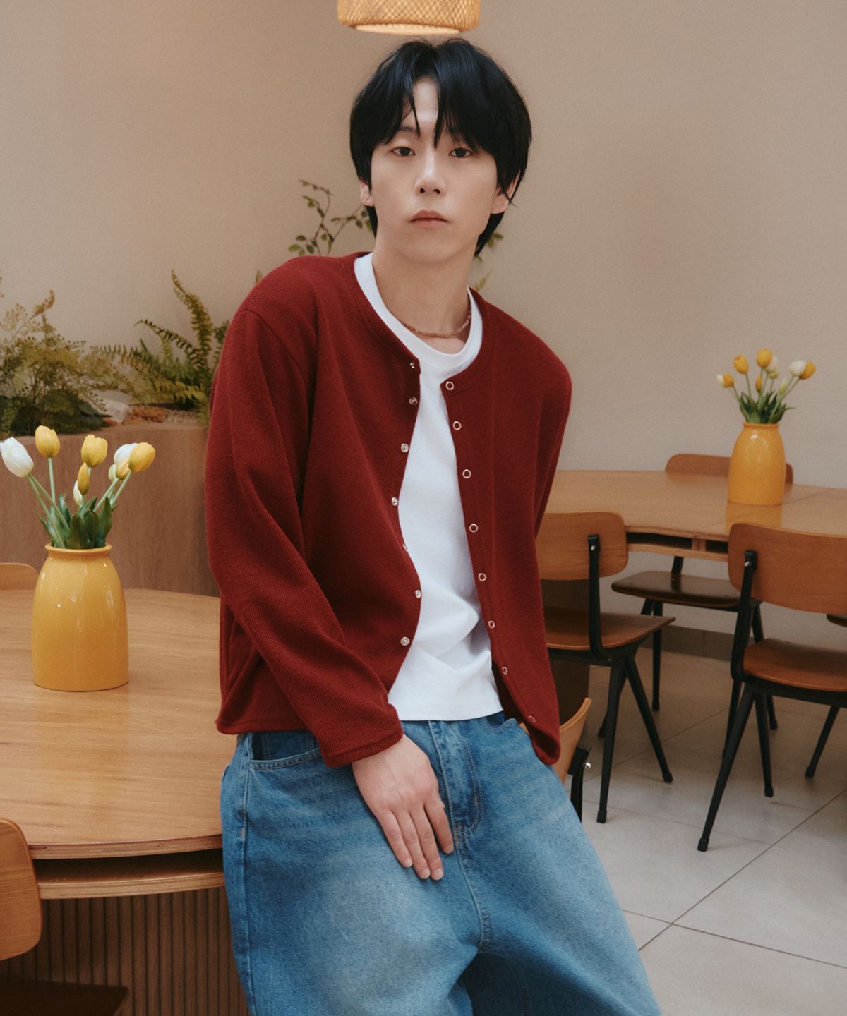 지크립(GCLIP) 링 스냅 라운드 넥 세미 크롭 니트 가디건 5Color