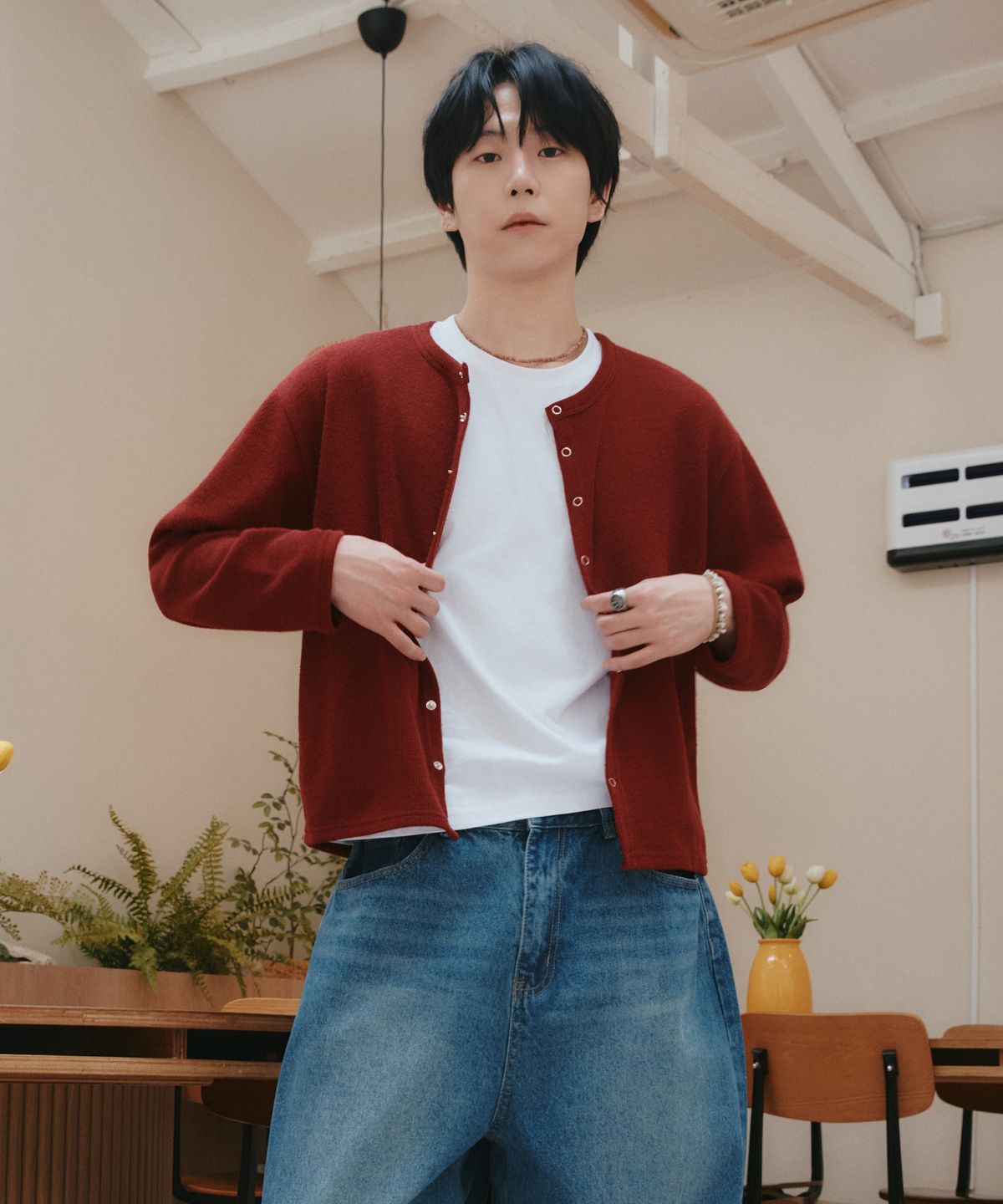 지크립(GCLIP) 링 스냅 라운드 넥 세미 크롭 니트 가디건 5Color