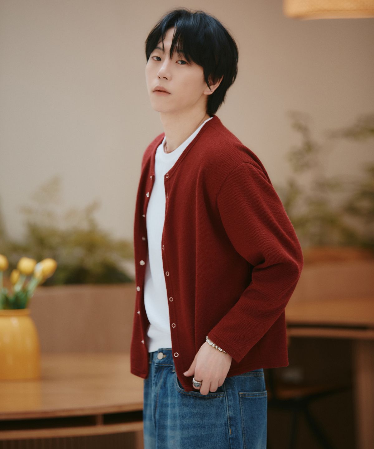 지크립(GCLIP) 링 스냅 라운드 넥 세미 크롭 니트 가디건 5Color