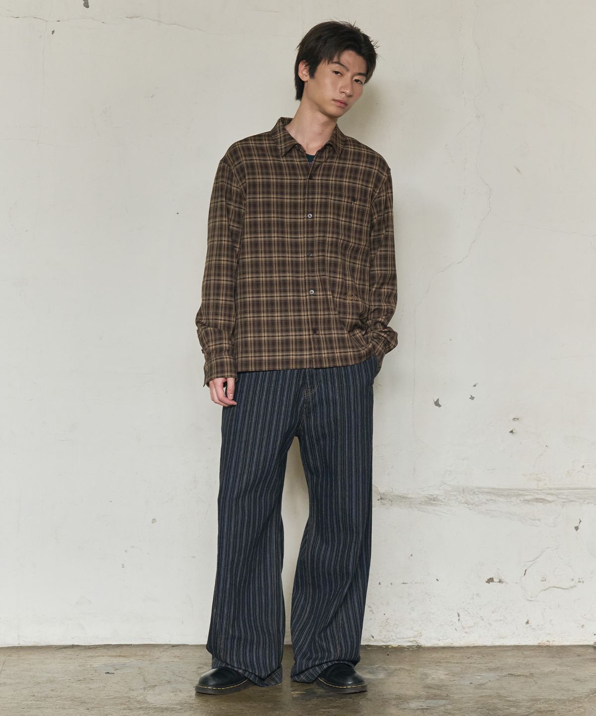 논타입(NONTYPE) AFTERIMAGE CHECK SHIRT (BROWN)