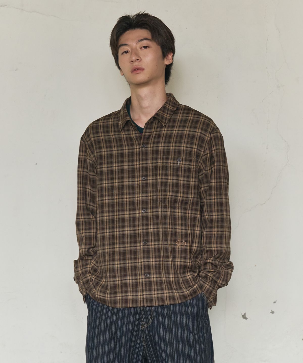 논타입(NONTYPE) AFTERIMAGE CHECK SHIRT (BROWN)