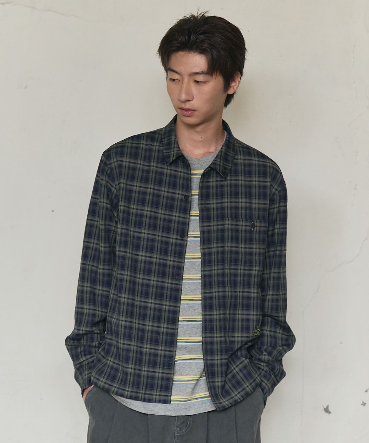 논타입(NONTYPE) AFTERIMAGE CHECK SHIRT (DARK GREEN)