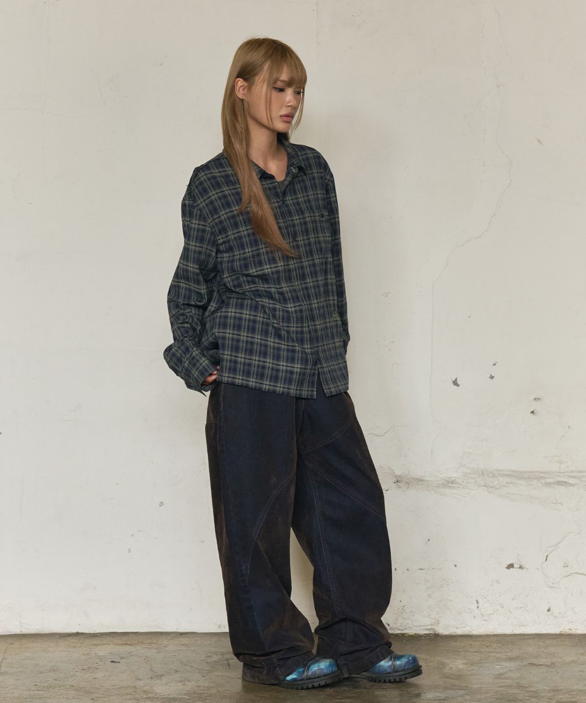 논타입(NONTYPE) AFTERIMAGE CHECK SHIRT (DARK GREEN)