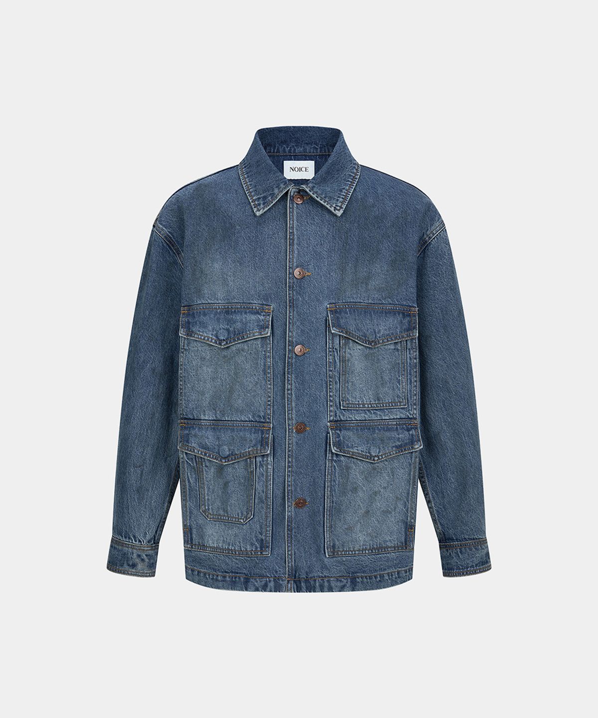 노이스(NOICE) COVERALL VINTAGE WASHED DENIM JACKET - BLUE
