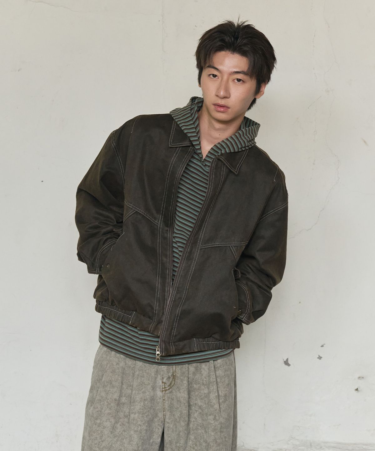 논타입(NONTYPE) FADED WORK BLOUSON JACKET (BROWN)