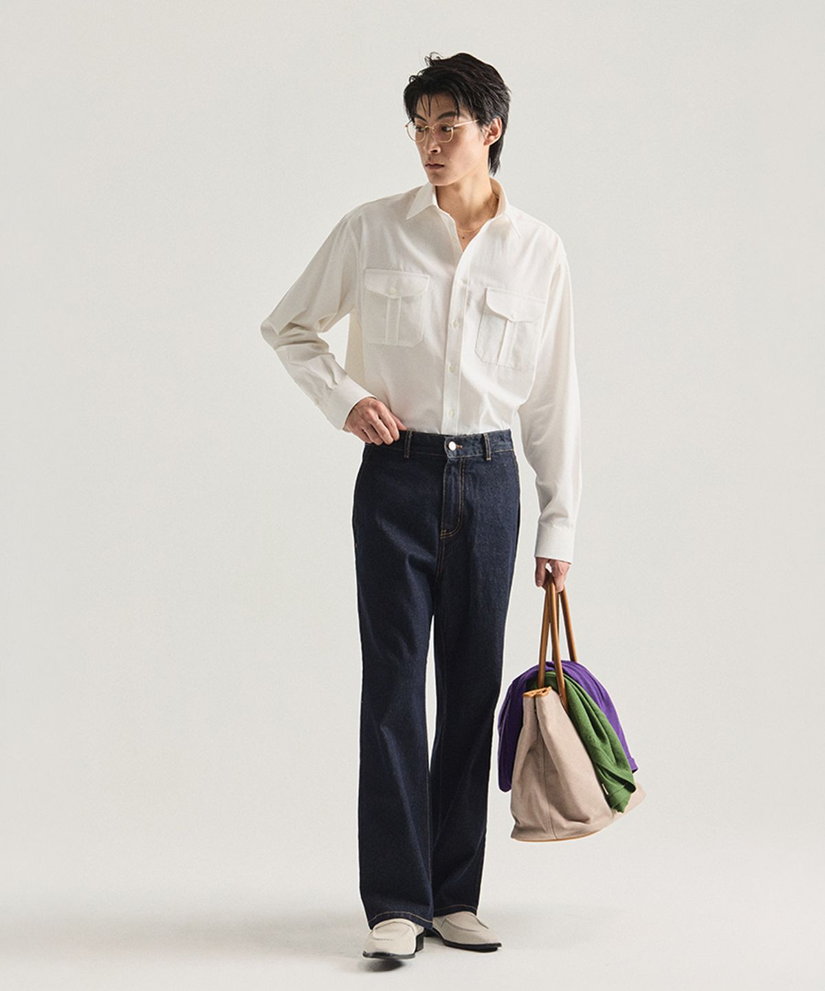테일러채드(TAILORCHAD) 릴랙스드 세미 와이드 컷 진 (인디고 블루)