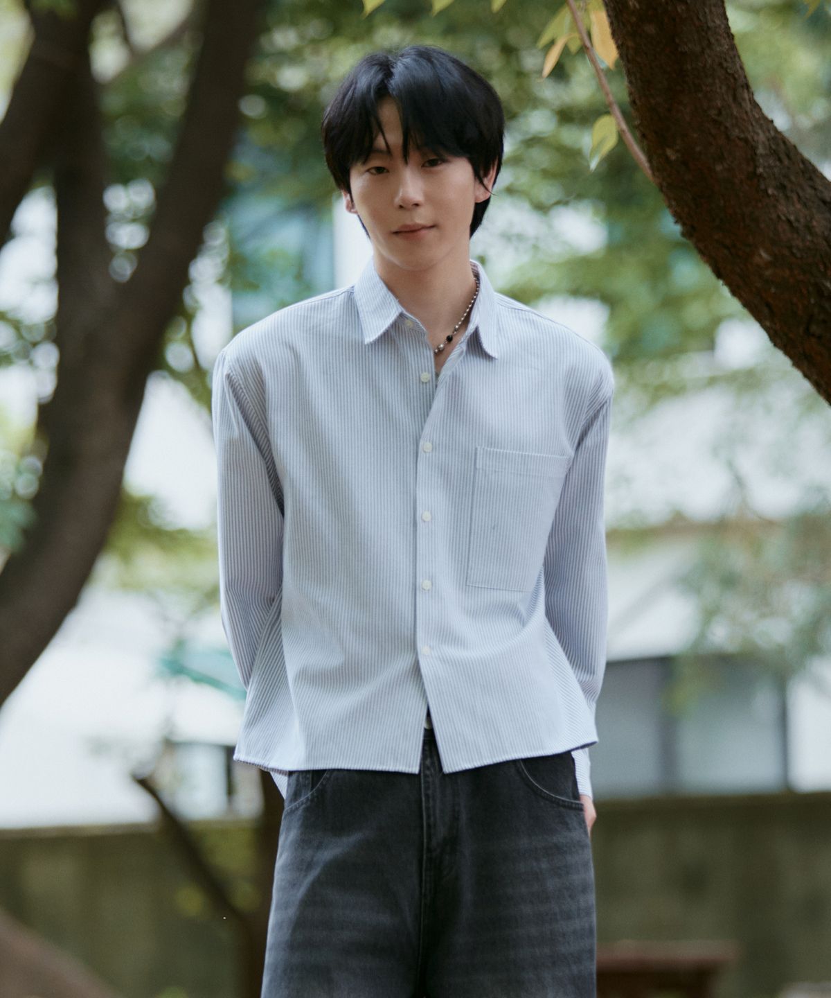지크립(GCLIP) 스트라이프 옥스포드 세미 크롭 셔츠 남방 2Color