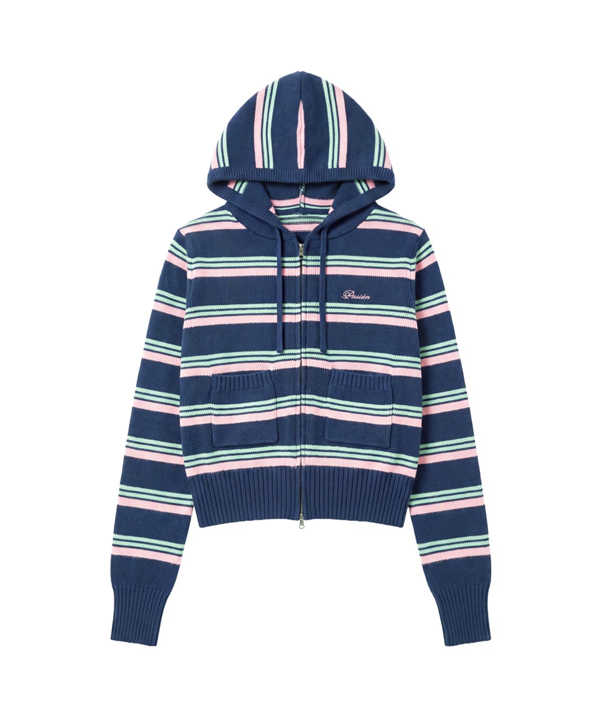 파시온(PASION) 멜로우 스트라이프 후드집업_네이비 Mellow Stripe Hoodie Zip-Up_Navy
