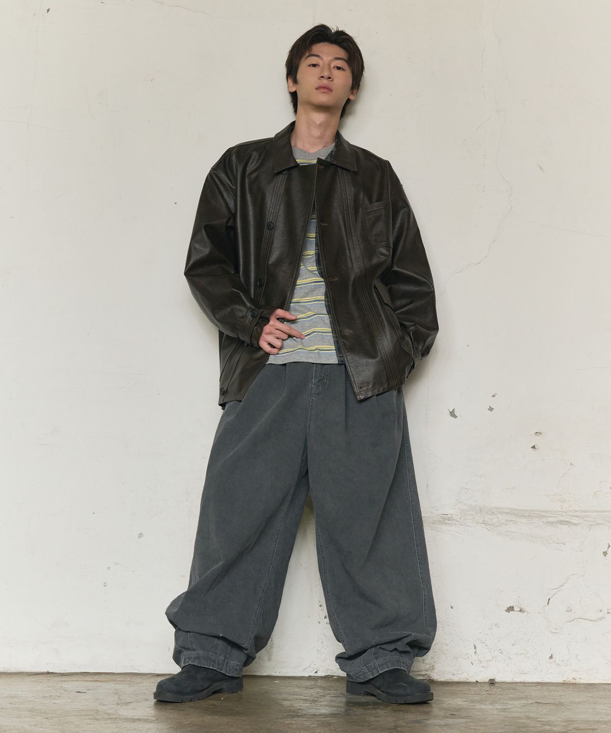 논타입(NONTYPE) LEATHER WORK CAR COAT (DARK BROWN)