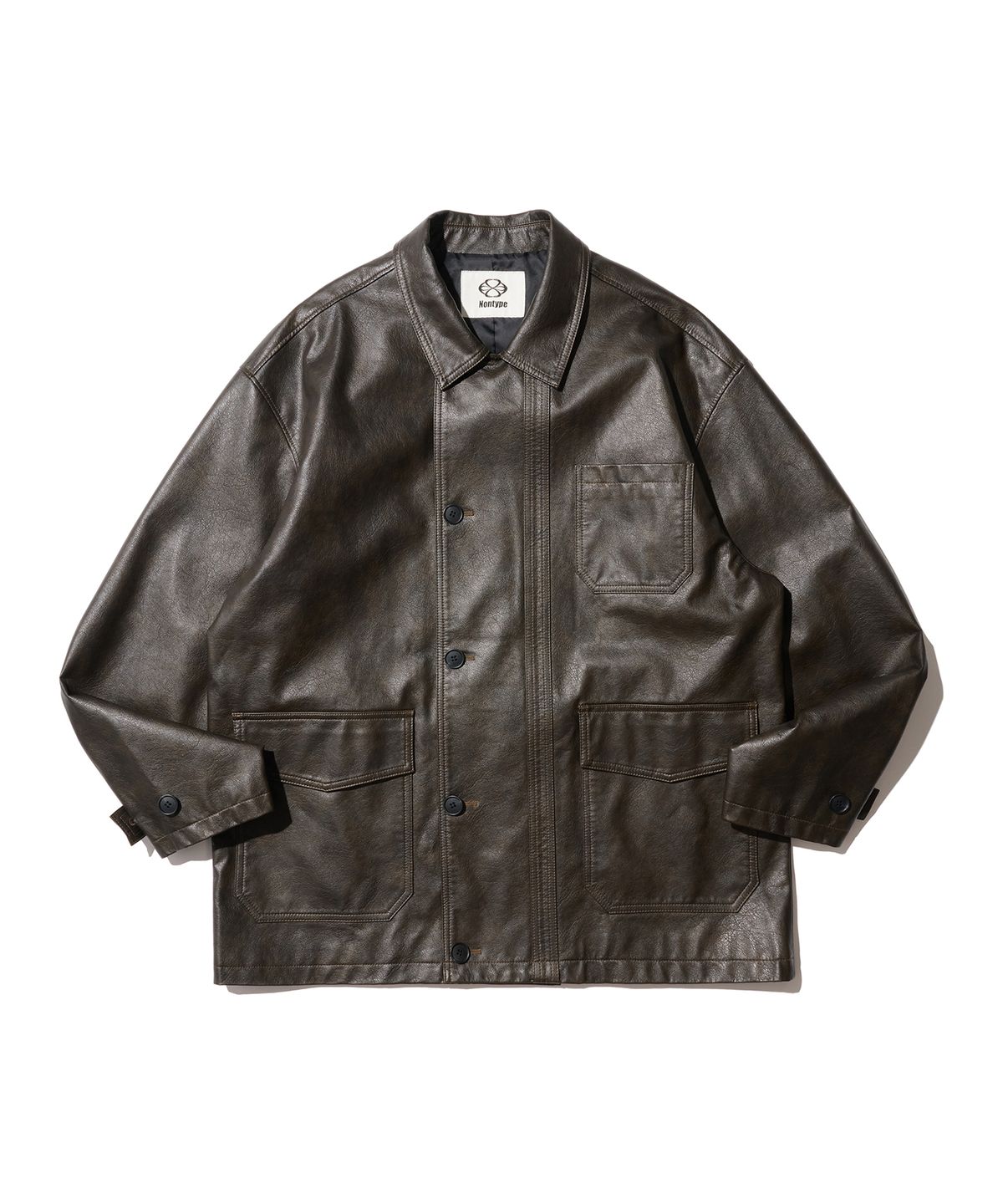논타입(NONTYPE) LEATHER WORK CAR COAT (DARK BROWN)