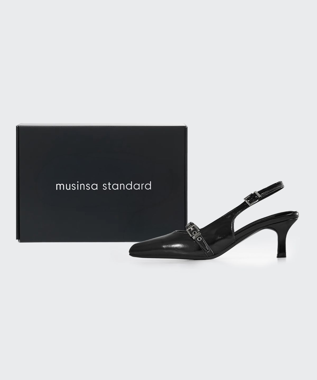 무신사 스탠다드 우먼(MUSINSA STANDARD WOMAN) 우먼즈 버클 키튼 힐 슬링백 [블랙]