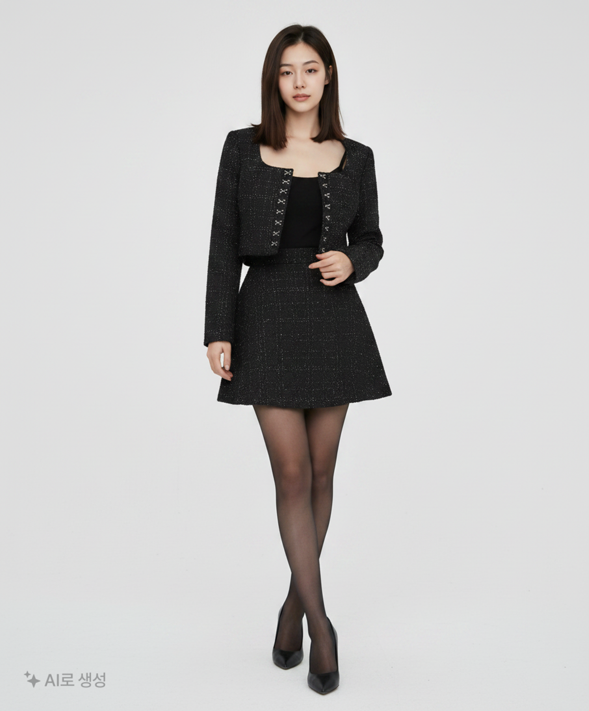 리맨티스트(REMANTIST) 트위드 후크 탑_블랙 S