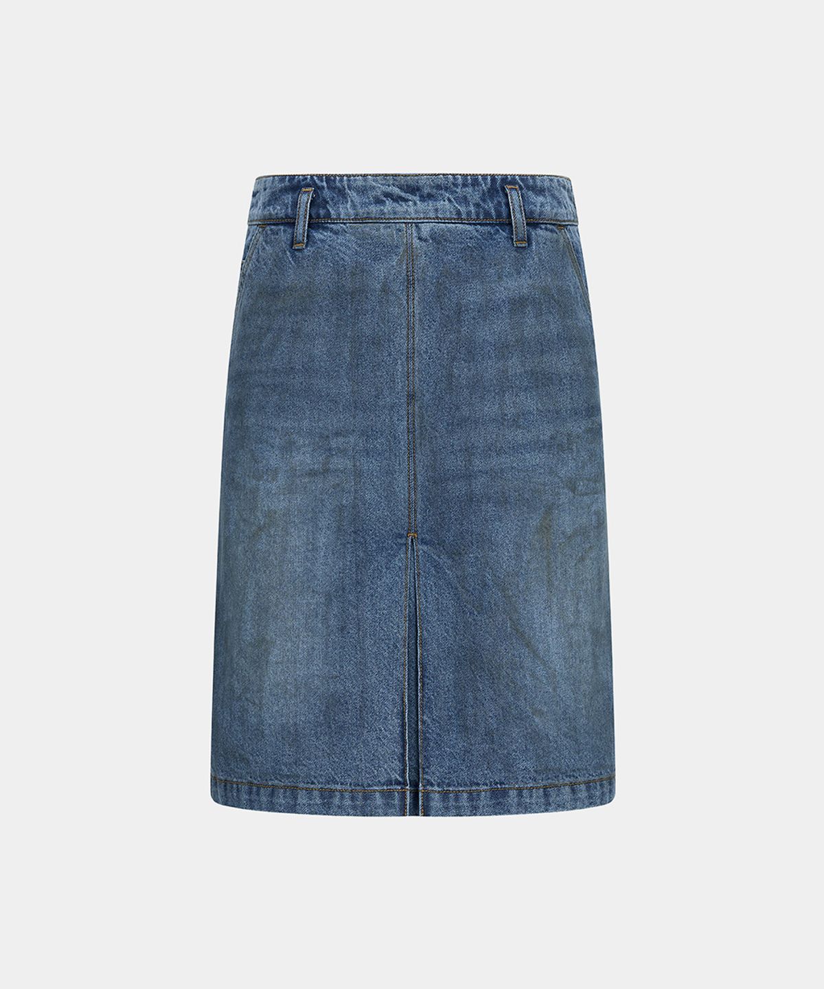 노이스(NOICE) DENIM LOW-RISE BELTED SLIT SKIRT - BLUE