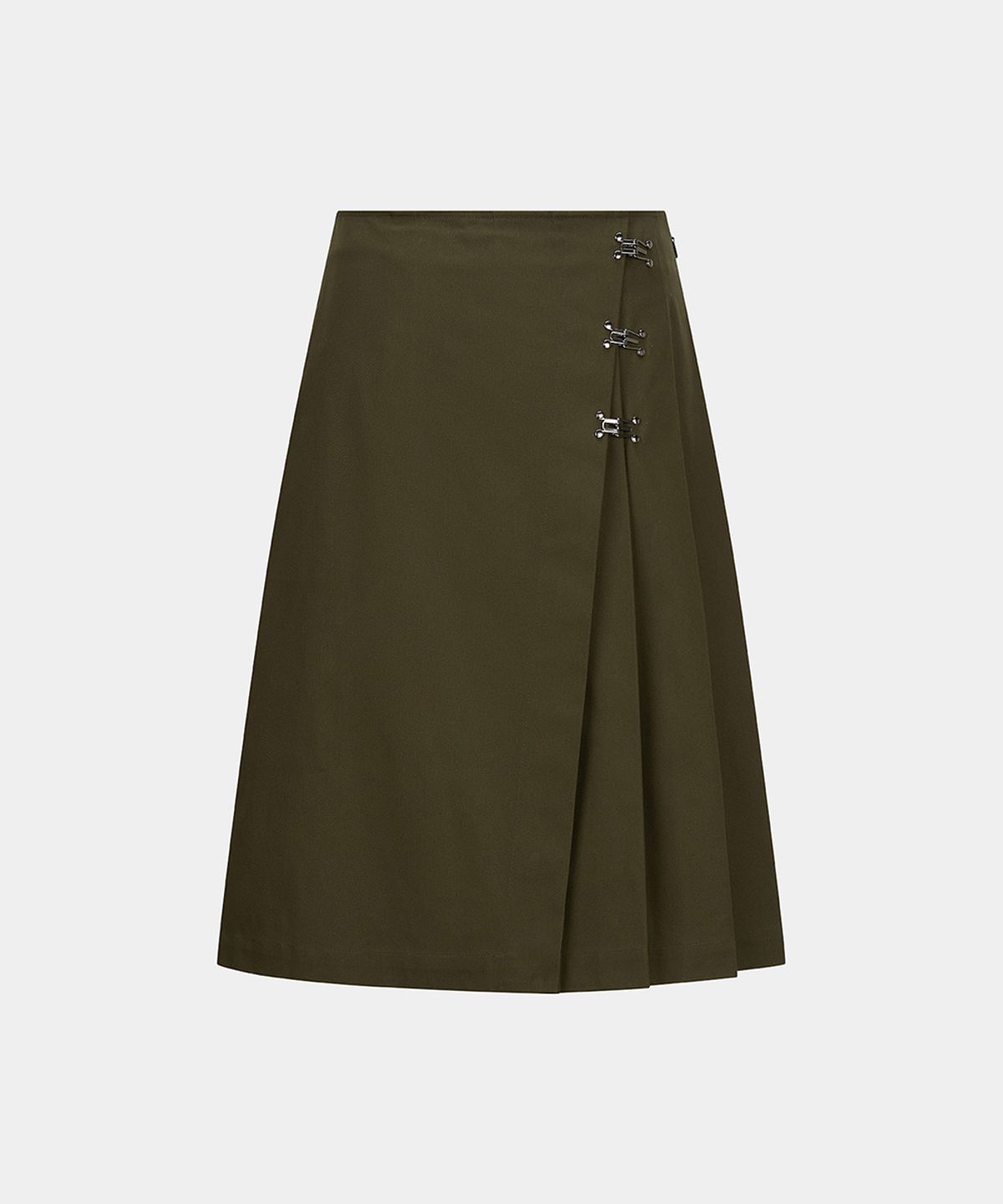 노이스(NOICE) METAL HOOK PLEATS SKIRT - KHAKI