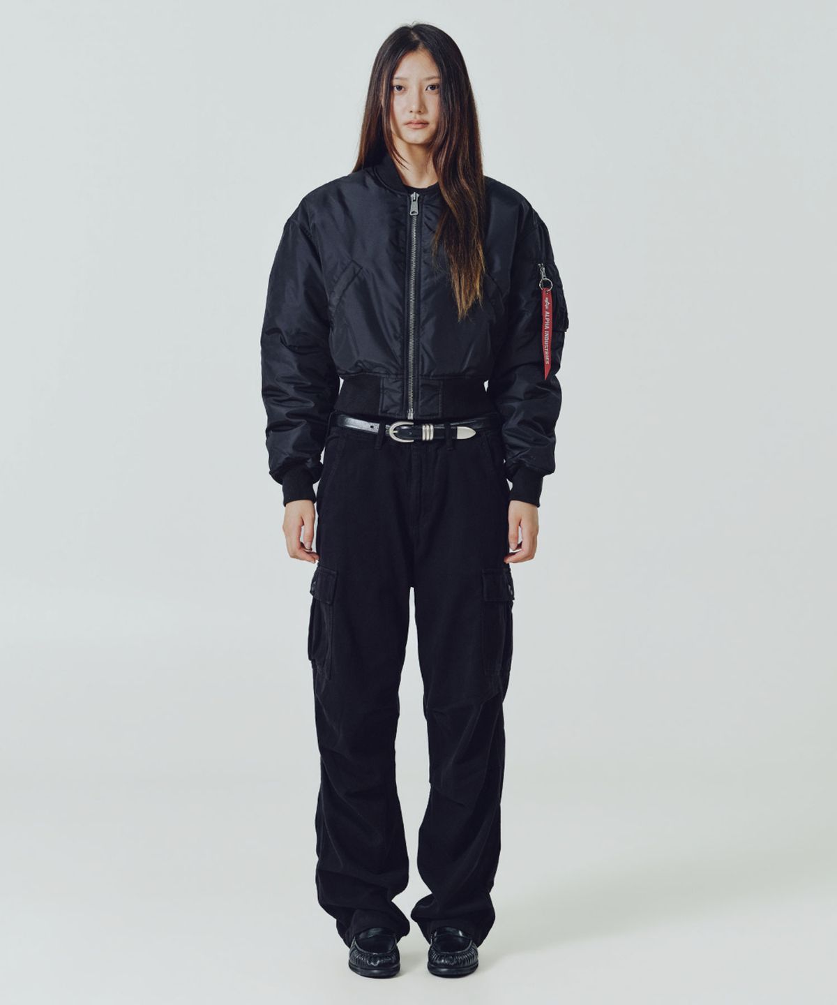 알파 인더스트리(ALPHA INDUSTRIES) MA-1 크롭 플라이트 자켓 W (옥스포드) 블랙