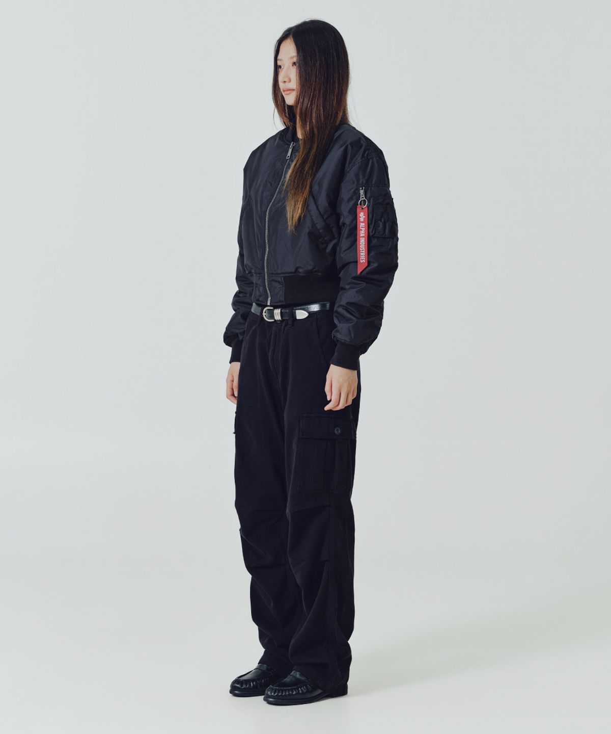 알파 인더스트리(ALPHA INDUSTRIES) MA-1 크롭 플라이트 자켓 W (옥스포드) 블랙