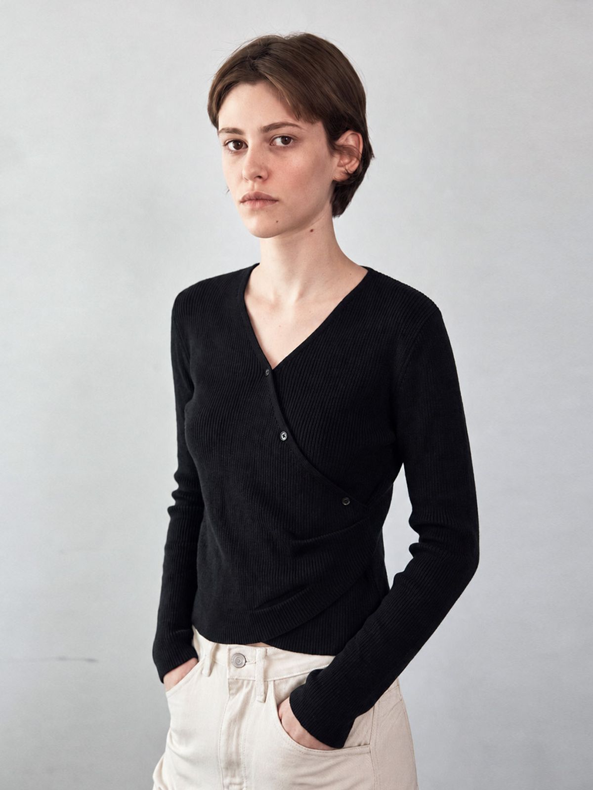 헌치(HUNCH) Wrap Side Tuck Knit Top (3color)