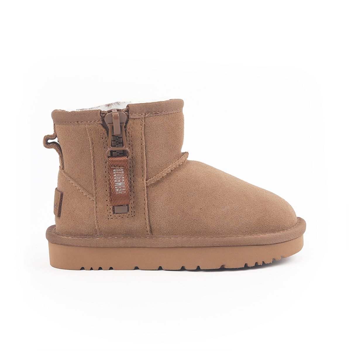 오즈어그웨어(OZ UGG WEAR) 미니 지퍼 테이프 로고 부츠 브라운