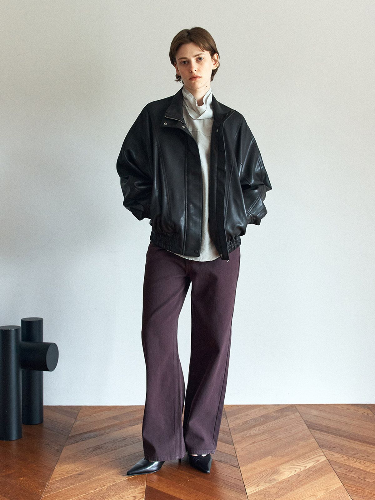 헌치(HUNCH) Band Neck Faux Leather Blouson