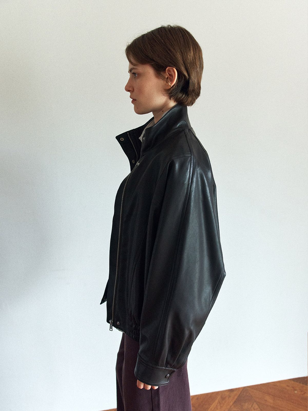 헌치(HUNCH) Band Neck Faux Leather Blouson