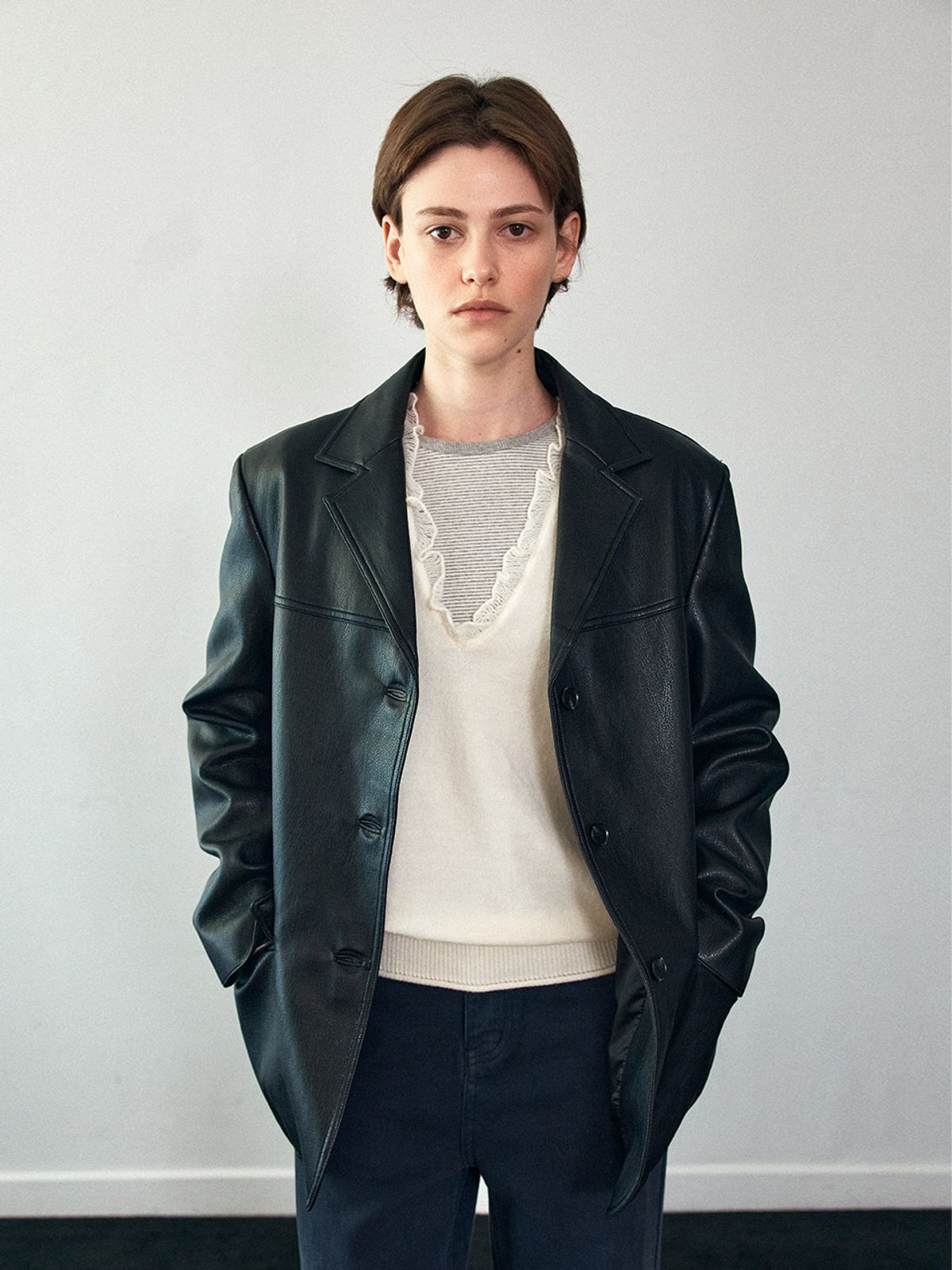 헌치(HUNCH) Tailored Collar Leather Blazer
