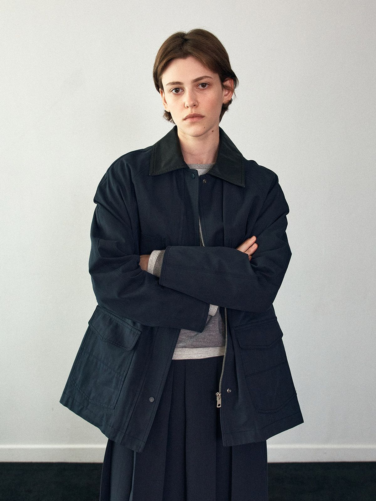 헌치(HUNCH) Faux Leather Collar Safari Jacket
