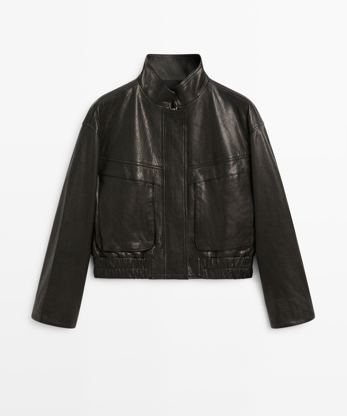 마시모두띠(MASSIMO DUTTI) 하이넥 나파 가죽 크롭 자켓