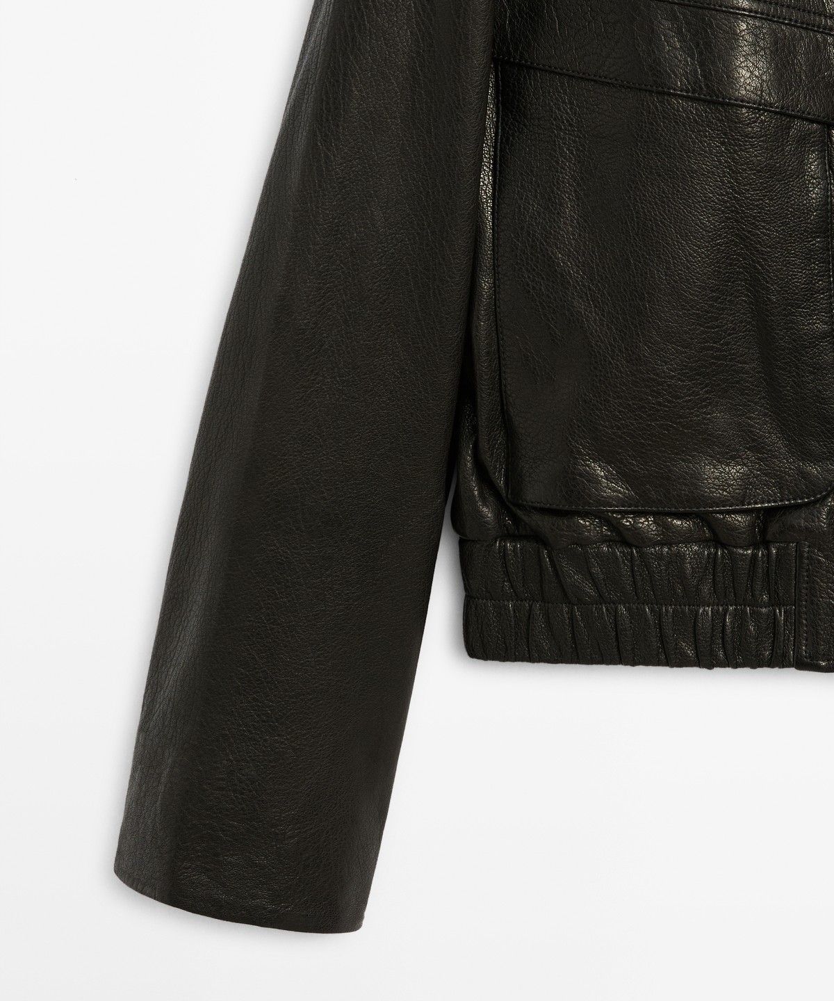 마시모두띠(MASSIMO DUTTI) 하이넥 나파 가죽 크롭 자켓