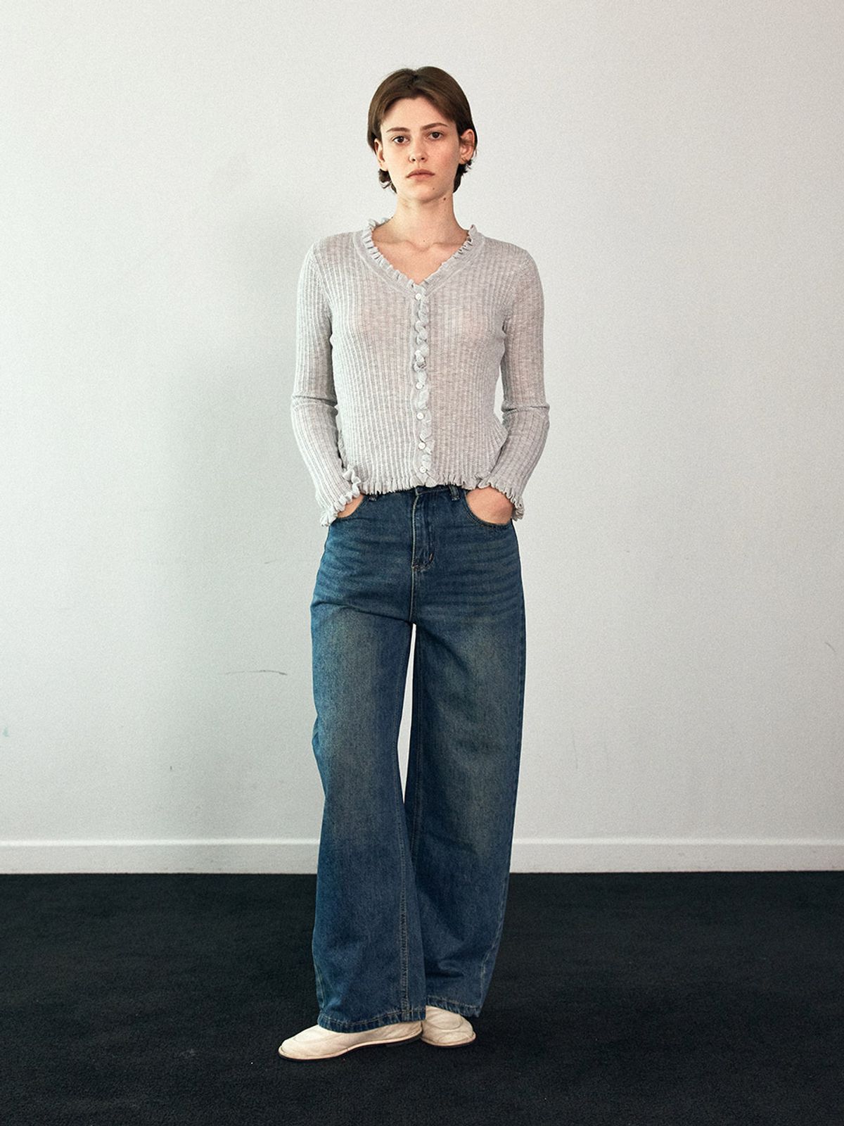 헌치(HUNCH) Frill Trim Sheer Cardigan (3color)
