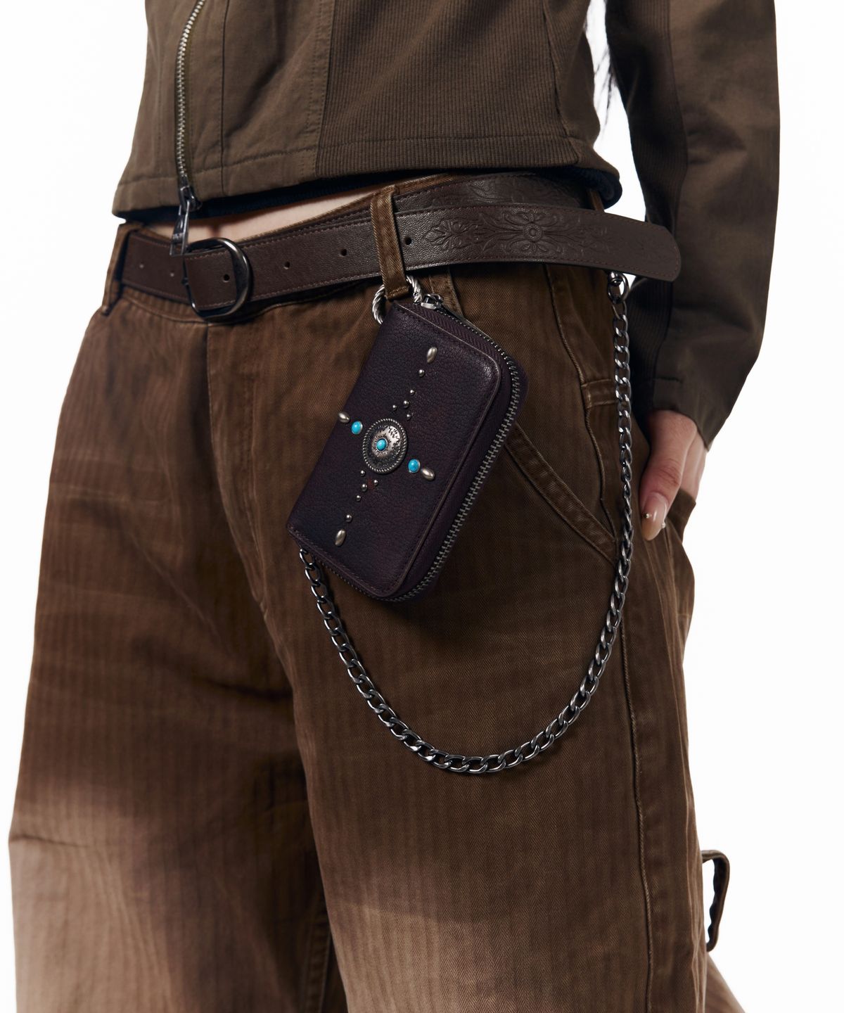 아캄(AAKAM) Western Carved Leather Belt (Brown)