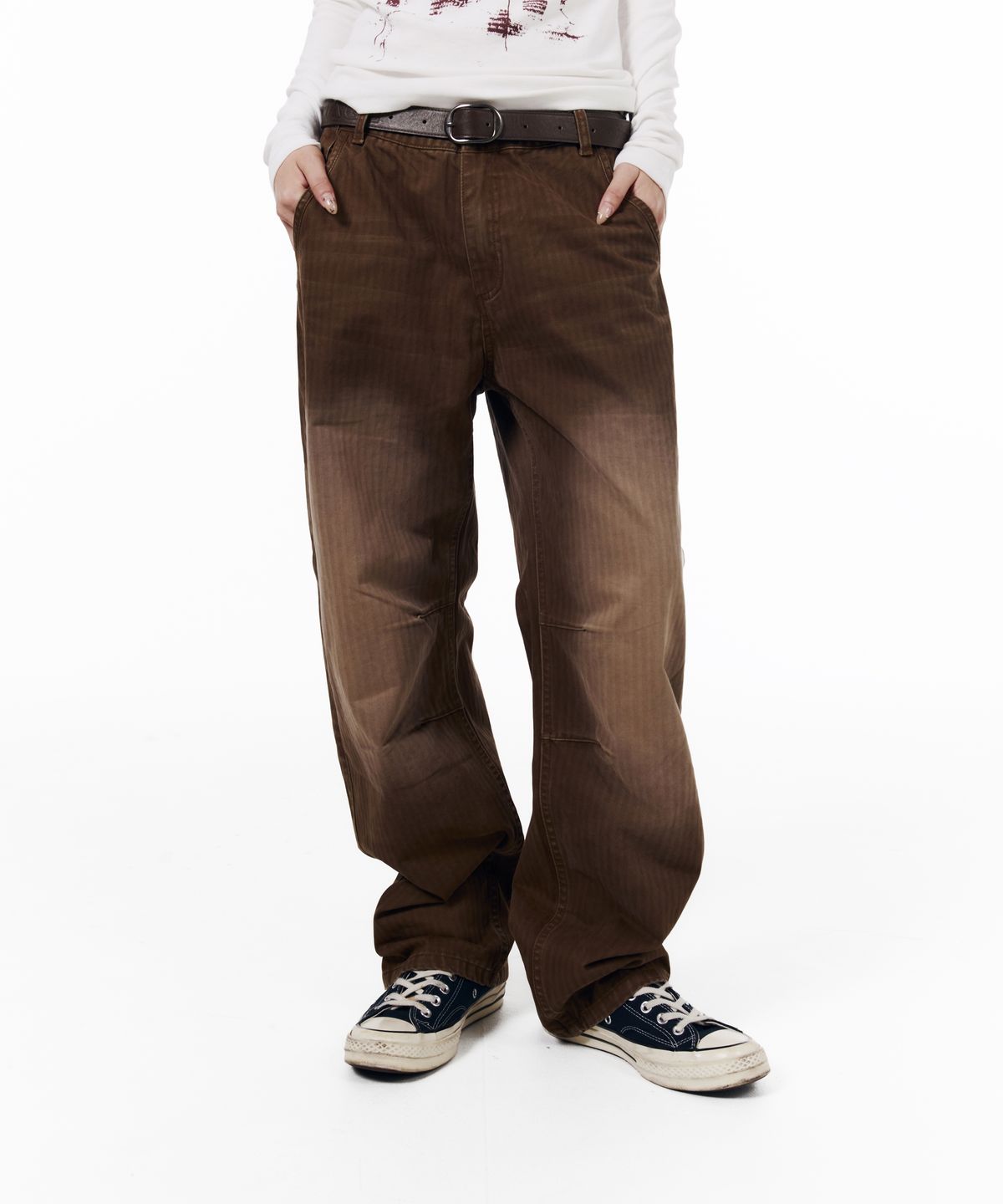 아캄(AAKAM) Western Carved Leather Belt (Brown)