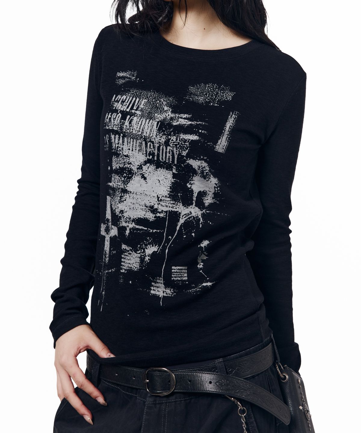 아캄(AAKAM) Western Carved Leather Belt (Black)