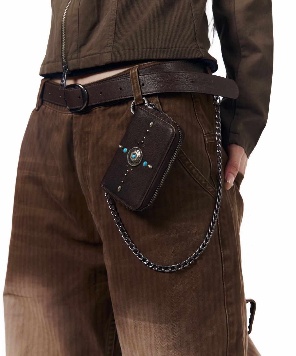 아캄(AAKAM) Western Studded Leather Wallet (Brown)
