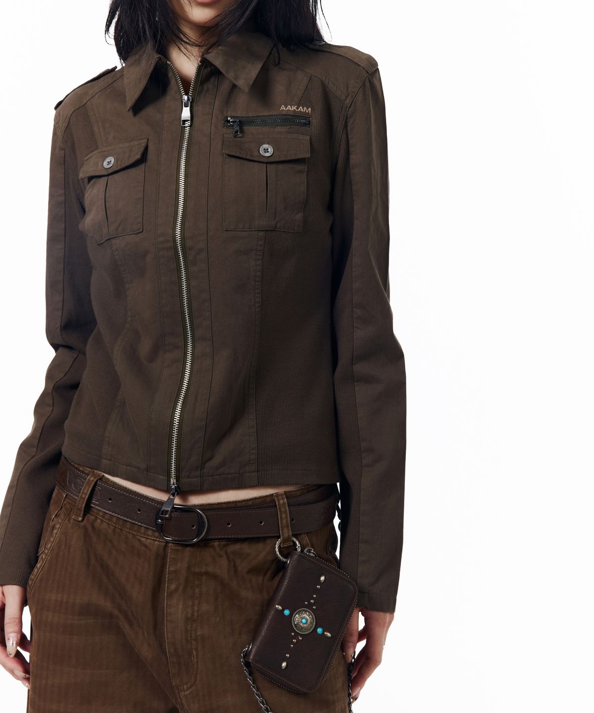 아캄(AAKAM) Western Studded Leather Wallet (Brown)