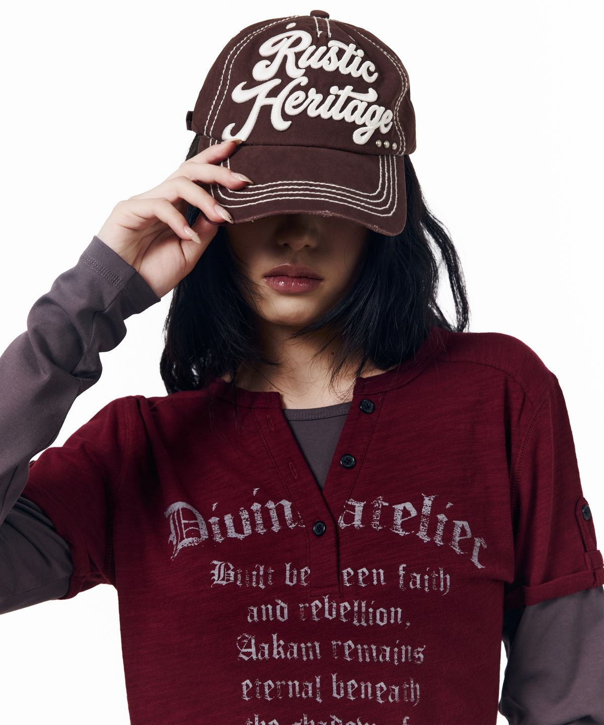 아캄(AAKAM) Rustic Stud Ball Cap (Burgundy)
