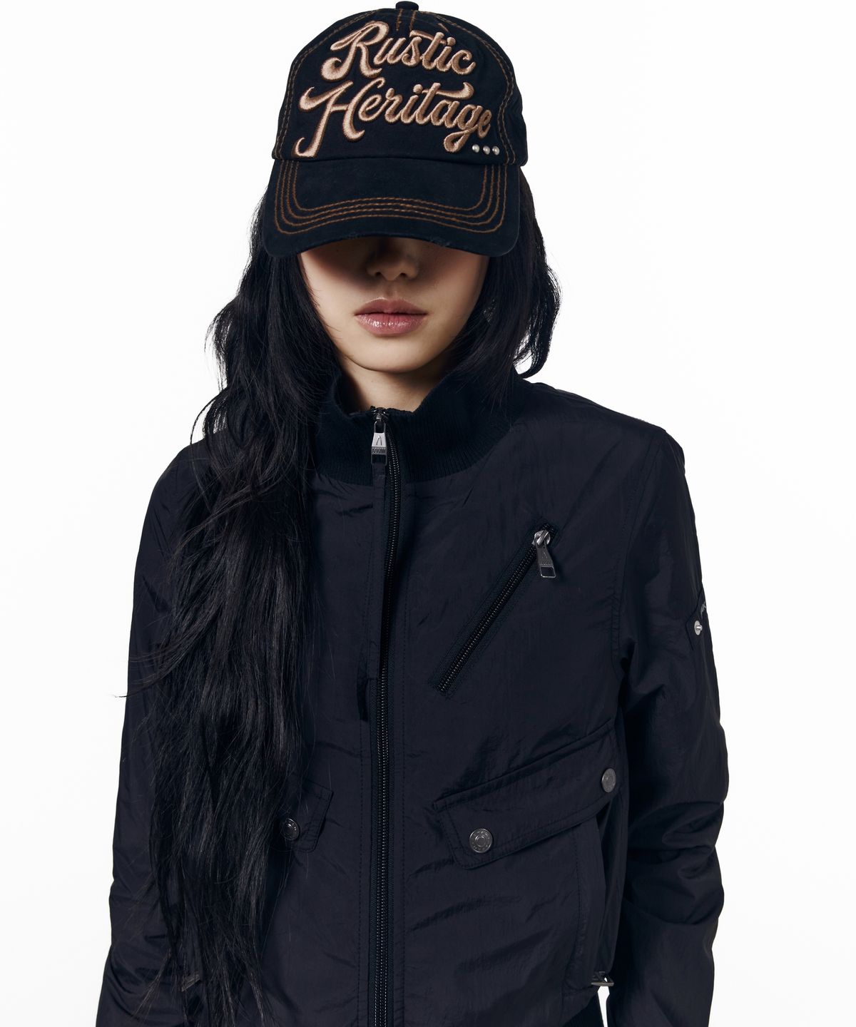 아캄(AAKAM) Rustic Stud Ball Cap (Black)